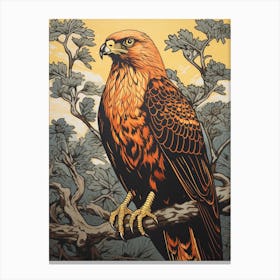 Vintage Bird Linocut Golden Eagle 3 Canvas Print
