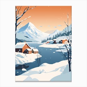 Retro Winter Illustration Lofoten Islands Norway 3 Canvas Print