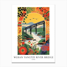 Wuhan Yangtze River Bridge, China, Colourful Travel Poster Canvas Print
