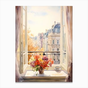 Window View Of Brussels Belgium In Autumn Fall, Watercolour 1 Canvas Print