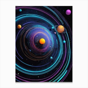 Default Neon Black Light Sgraffito Solar System 3d Illustratio 3 (9) Canvas Print