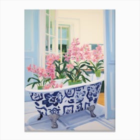 A Bathtube Full Of Orchid In A Bathroom 1 Canvas Print