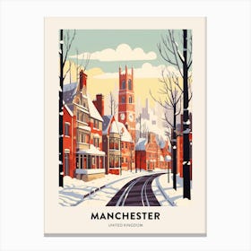 Vintage Winter Travel Poster Manchester United Kingdom 8 Canvas Print