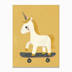 Unicorn On A Skateboard Mustard Muted Pastels 1 Canvas Print