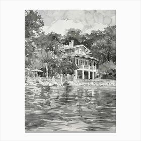 The Oasis On Lake Travis Austin Texas Black And White Watercolour 1 Canvas Print