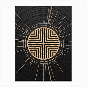 Geometric Glyph Symbol in Gold with Radial Array Lines on Dark Gray n.0167 Canvas Print