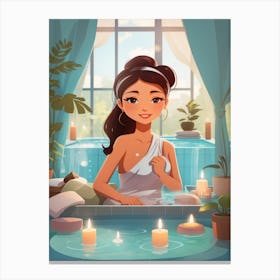 Cute A Woman Having Spa At Home Canvas Print