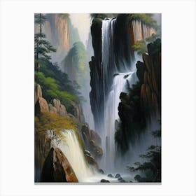 Huangshan Waterfall, China Peaceful Oil Art  Canvas Print