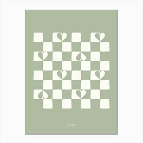 Sage Checkered Hearts Canvas Print