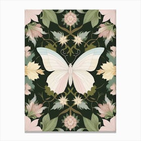 Butterfly On A Black Background Style William Morris Canvas Print