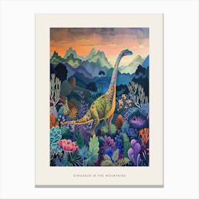 Colourful Dinosaur Pattern Drawing In The Mountains 1 Poster Canvas Print