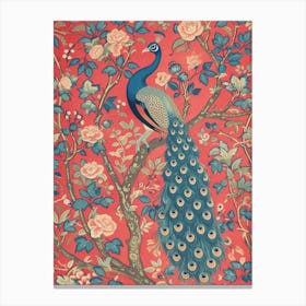 Red Peacock Floral Wallpaper Inspired Canvas Print