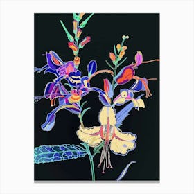Neon Flowers On Black Aconitum 2 Canvas Print