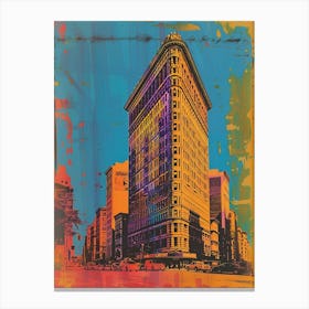 Flatiron Building New York Colourful Silkscreen Illustration 1 Canvas Print