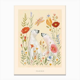 Folksy Floral Animal Drawing Polar Bear Poster Canvas Print