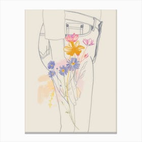 Blue Jeans Line Art Flowers 9 Canvas Print