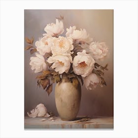 Peony, Autumn Fall Flowers Sitting In A White Vase, Farmhouse Style 3 Canvas Print