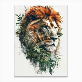 Double Exposure Realistic Lion With Jungle 24 Canvas Print