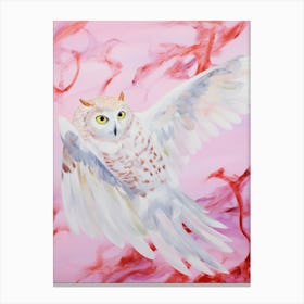 Pink Ethereal Bird Painting Eastern Screech Owl 3 Canvas Print