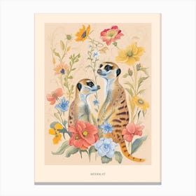 Folksy Floral Animal Drawing Meerkat 3 Poster Canvas Print