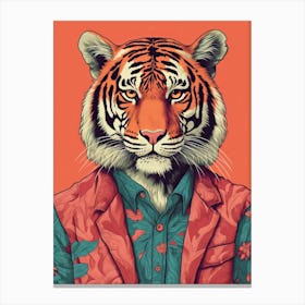 Tiger Illustrations Wearing A Floral Shirt Canvas Print