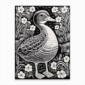 B&W Bird Linocut Duck 4 Canvas Print