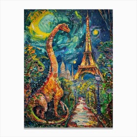 Dinosaur In Paris Painting 1 Canvas Print