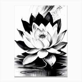 Lotus Flower, Symbol, Third Eye Black & White 2 Canvas Print