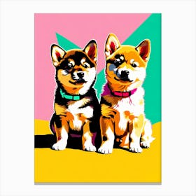 Shiba Inu Pups, This Contemporary art brings POP Art and Flat Vector Art Together, Colorful Art, Animal Art, Home Decor, Kids Room Decor, Puppy Bank - 100th Canvas Print