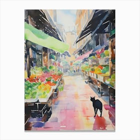 Food Market With Cats In Honolulu 1 Watercolour Canvas Print