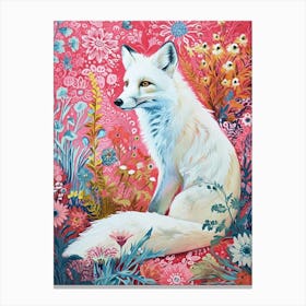 Floral Animal Painting Arctic Fox 2 Canvas Print