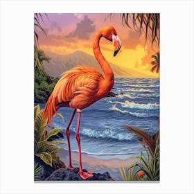 Greater Flamingo Galapagos Islands Ecuador Tropical Illustration 8 Canvas Print