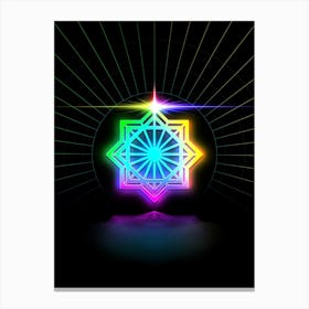 Neon Geometric Glyph in Candy Blue and Pink with Rainbow Sparkle on Black n.0110 Canvas Print