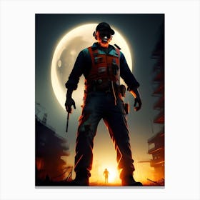 Man Standing In Front Of The Moon Canvas Print