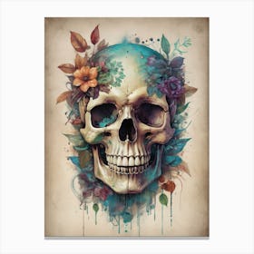 Floral Skull Vintage Painting (11) Canvas Print