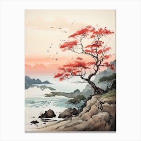 Okinawa Islands In Okinawa, Japanese Brush Painting, Ukiyo E, Minimal 1 Canvas Print