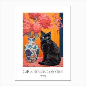 Cats & Flowers Collection Peony Flower Vase And A Cat, A Painting In The Style Of Matisse 2 Canvas Print