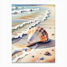 Seashell on the beach, watercolor painting 4 Canvas Print