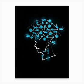 Abstract Concept Art Of A Silhouetted Head Outlined Against A Backdrop Of Light Bulbs And Gears Sym (1) Canvas Print