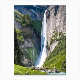 Lauterbrunnen Valley Waterfalls, Switzerland Realistic Photograph (1) Canvas Print