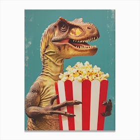 Dinosaur Eating Popcorn Retro Collage 2 Canvas Print