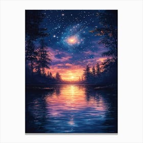 Night Sky Over Lake 8 Canvas Print