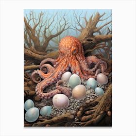 Octopus Exploring Illustration 3 Canvas Print