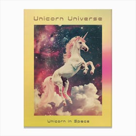 Pink Unicorn In Space Retro Poster Canvas Print