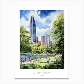 Grant Park 5 Chicago Watercolour Travel Poster Canvas Print