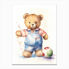 Bowling Teddy Bear Painting Watercolour 3 Canvas Print