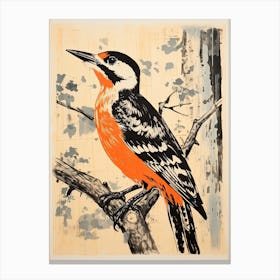 Woodpecker, Woodblock Animal Drawing 2 Canvas Print