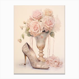Bridal Shoes and roses - vintage items Canvas Print