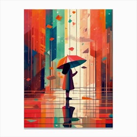 Positive Girl With Umbrella In The Rain,  Uplifting And Hopeful Energy Canvas Print