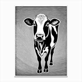 Cow Lino Black And White, 1142 Canvas Print